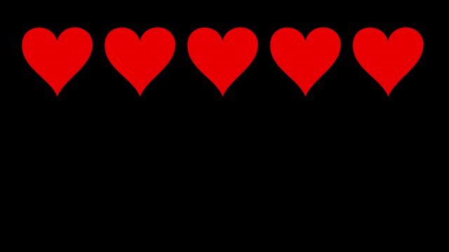 Red hearts rating on alpha channel black background. Heart-shaped symbols and red color isolated on black background, feedback concept