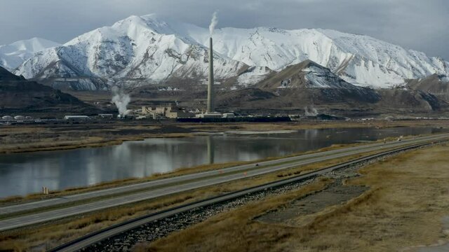 Kennecott Copper Mine Industrial Factory in Mountains of Tooele, Utah - Aerial
