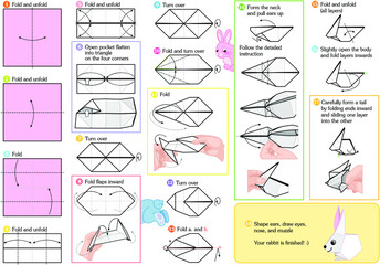 Origami rabbit_step-by-step assembly instructions_vector
