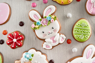 Beautiful Easter cookies decorated with colorful icing