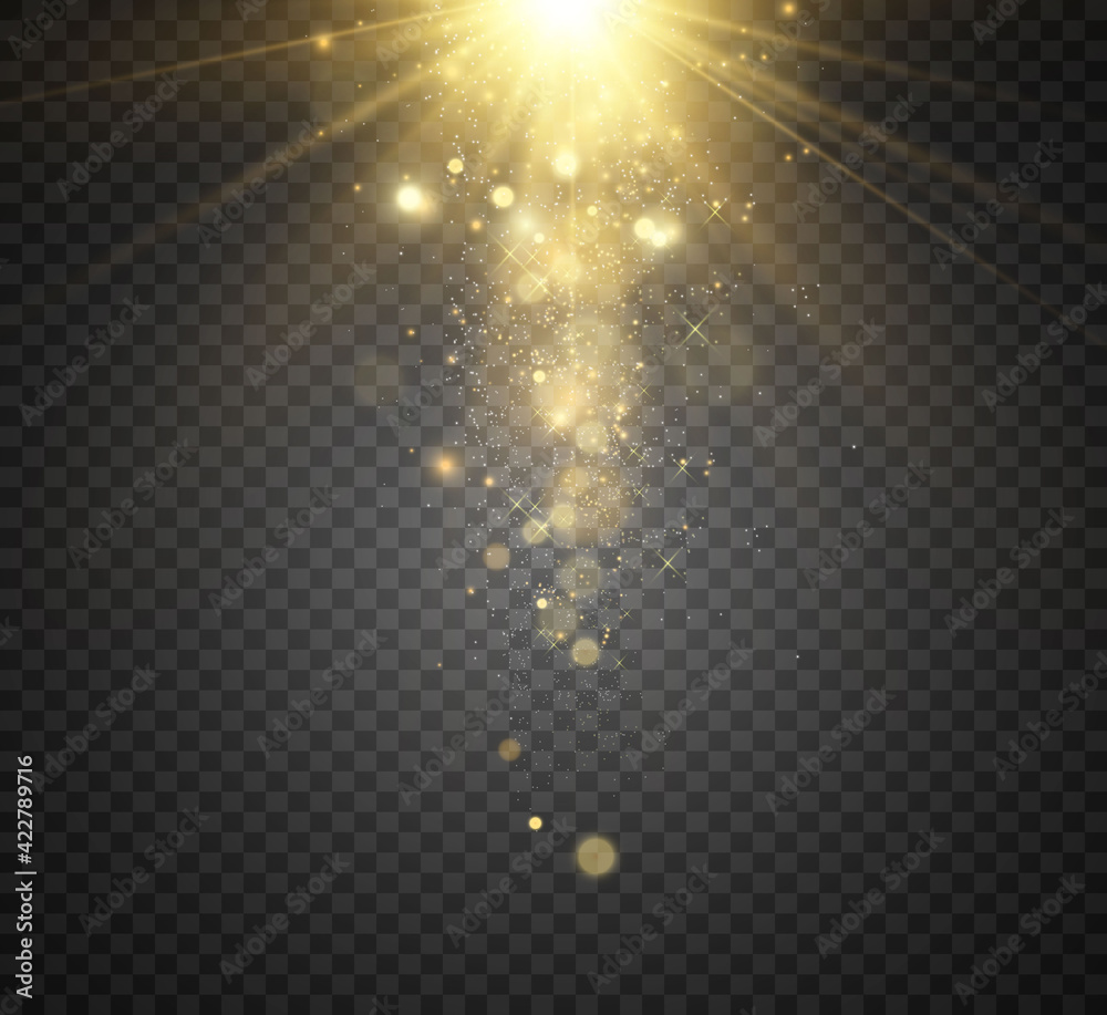 Poster Beautiful sparks shine with special light. Vector sparkles on a transparent background. Christmas abstract pattern. A beautiful illustration for the postcard. The background for the image. Luminaries.