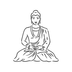 Decorative buddha in lotus position in ornamental cloth sketch vector illustration