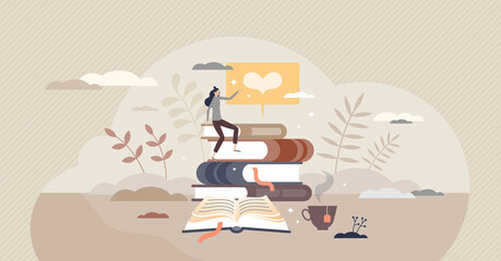 Reading books and literature passion or education study tiny person concept