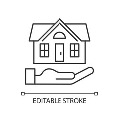 Home insurance linear icon. Insured event. Covering accident expenses for repairing house. Thin line customizable illustration. Contour symbol. Vector isolated outline drawing. Editable stroke
