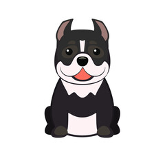 American Bully. Vector illustration of cute sitting dog in flat style. Isolated on white