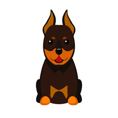 Fototapeta premium Doberman. Vector illustration of cute sitting dog in flat style. Isolated on white
