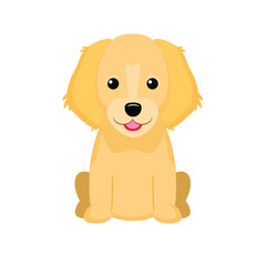 Golden Retriever. Vector illustration of cute sitting dog in flat style. Isolated on white