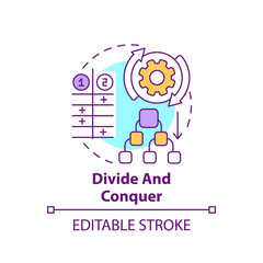 Divide and conquer concept icon. Task management. Method for decision making. Problem solving strategy idea thin line illustration. Vector isolated outline RGB color drawing. Editable stroke