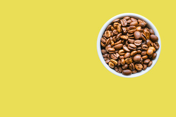 coffee beans fresh roasted grain aromatic americano or espresso aroma portion on the table healthy meal top view copy space for text food background rustic