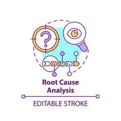 Root cause analysis concept icon. Work productivity. Performance efficiency. Problem evaluation, find solution idea thin line illustration. Vector isolated outline RGB color drawing. Editable stroke