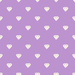 Vector seamless psttern with hand drawn cute diamonds on violet background