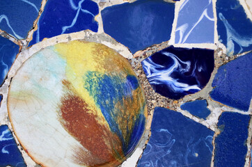 Broken tiles mosaic at park Guell, Barcelona