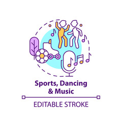 Sports, dancing and music concept icon. Recreational activity, improve creative thinking. Problem solving boost idea thin line illustration. Vector isolated outline RGB color drawing. Editable stroke
