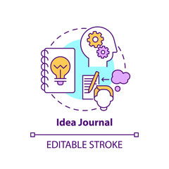 Idea journal concept icon. Strategy to boost creative thinking. Write notes. Problem solving method idea thin line illustration. Vector isolated outline RGB color drawing. Editable stroke