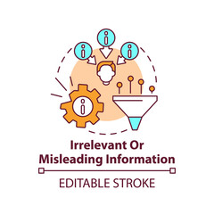 Irrelevant or misleading information concept icon. Problem with critical thinking. False news. Mental block idea thin line illustration. Vector isolated outline RGB color drawing. Editable stroke