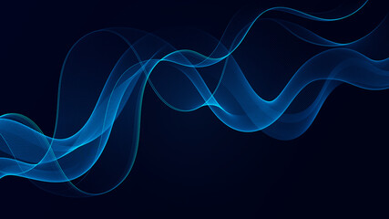 Blue smoke effect on the black background Blue wave flow