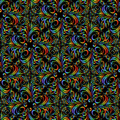 Seamless pattern of colorful floral ornamental tracery