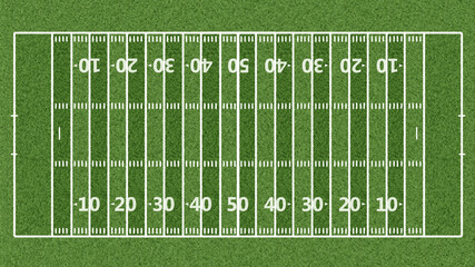 American football field with hash marks and yard lines. Grass textured.