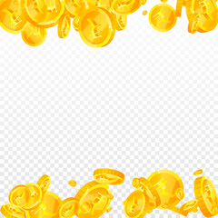 Indian rupee coins falling. Actual scattered INR coins. India money. Fantastic jackpot, wealth or success concept. Vector illustration.