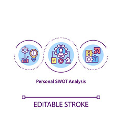Personal SWOT analysis concept icon. Self-examination idea thin line illustration. Exploring strengths, weaknesses, opportunities, threats. Vector isolated outline RGB color drawing. Editable stroke