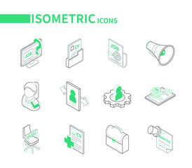 Job search - colorful isometric line icons set