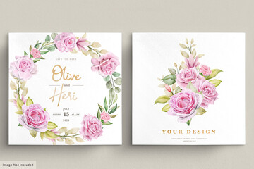 Fototapeta na wymiar Watercolor roses wedding invitation card template