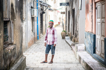 Young black man on city street , High quality photo