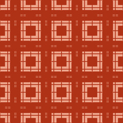 Geometric squares pattern. Abstract vector seamless texture with square shapes, lines in regular grid. Stylish modern geometrical background in red and pink color. Simple repeated decorative design