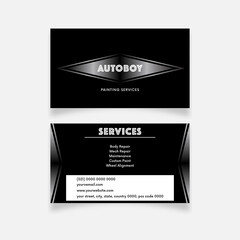 Garage Body repairs, paint, wheel with silver metal design, business card template ai and eps10