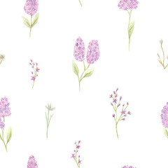 Naklejka na ściany i meble Seamless pattern of watercolor garden flowers