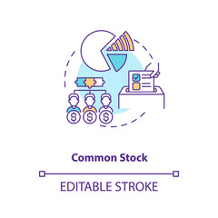 Common stock concept icon. Stock type idea thin line illustration. Owning share in company profits. Corporate equity ownership. Vector isolated outline RGB color drawing. Editable stroke