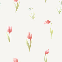 Seamless pattern of watercolor garden flowers