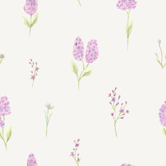Seamless pattern of watercolor garden flowers
