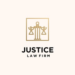 Justice law firm logo with gold color, firm, law, justice