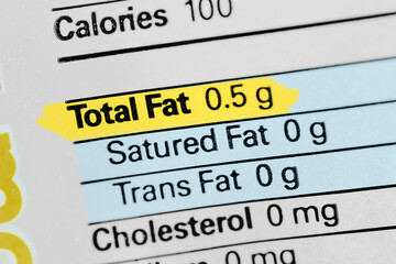 Nutrition facts label focused on fat content