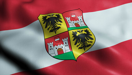 3D Waving Austria City Flag of Wiener Neustadt Closeup View