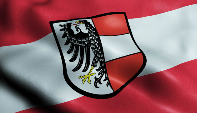 3D Waving Austria City Flag of Telfs Closeup View