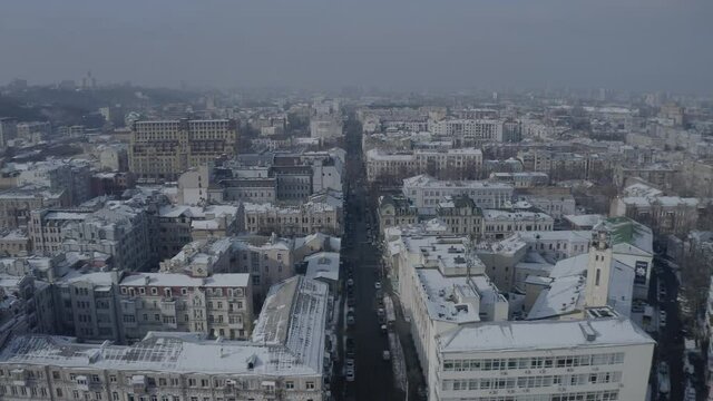 D-log. Winter city Kiev. Ukraine. City center. Sunny day. Historical center.
