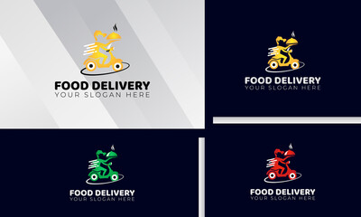 Obraz na płótnie Canvas A man is riding a scooter food delivery logo, courier logo design template, fast delivery logo.