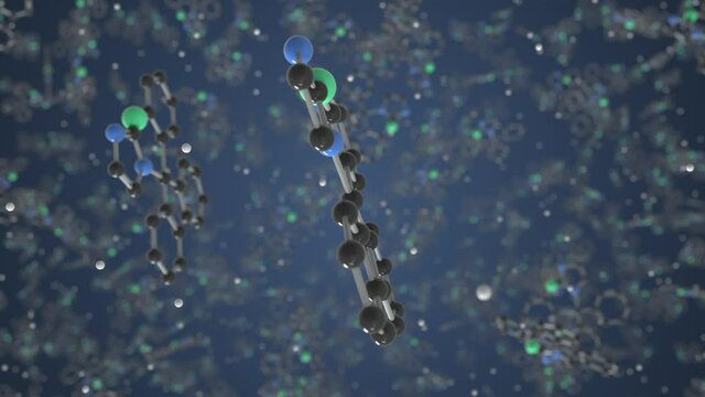 Molecule of Clotrimazole. Molecular model, science related looping 3d animation