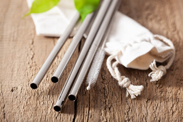 eco-friendly reusable metal drinking straw. zero waste concept