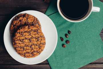 coffee cup sweets wooden table cooking breakfast