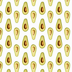 Avocado pattern on a white background. Seamless pattern of exotic fruits isolated on white