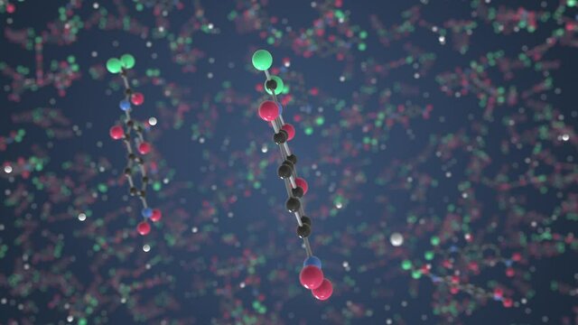 Chloramphenicol molecule. Ball-and-stick molecular model. Chemistry related looping 3d animation