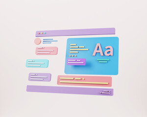 Web development and web UI-UX design concept. Web building and SEO optimization marketing. 3d rendering.