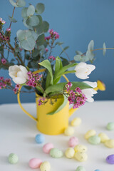 Easter decorations with flowers and eggs