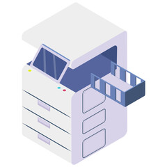 Technology for printing on papers. Isometric copier or printer. Photocopier, printing machine