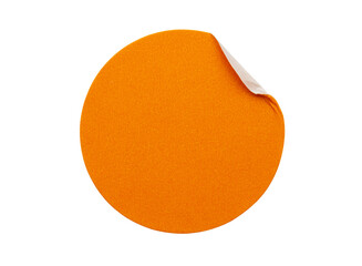 Blank orange round adhesive paper sticker label isolated on white background