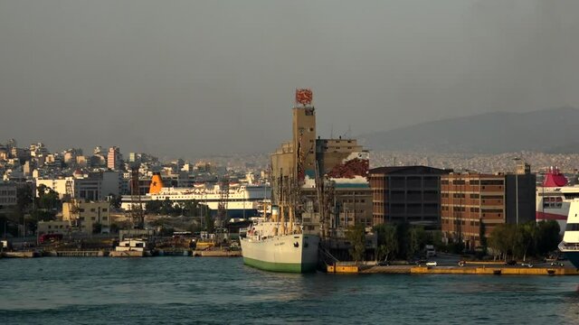 Pireus harbor on the sunset.