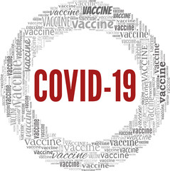 Covid-19 vaccine vector illustration word cloud isolated on a white background.